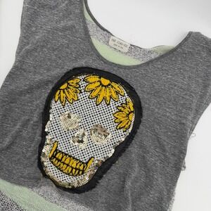 The Clas-sic Y2K Skull Sequin Sunflower Graphic Tank Top Women Made in USA Small